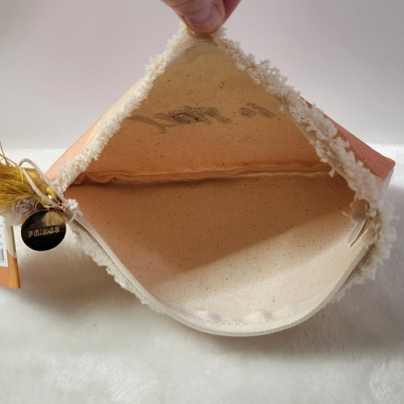 Morgan Harper Nichols Fringe Be Still Cream Canvas Pouch Bag Clutch - Picture 5 of 10